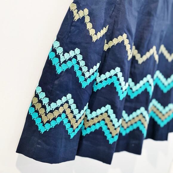 💗 3/$10 💗 Dress Barn Linen Pleated Chevron Skirt Navy Blue Size 10 EUC - Picture 5 of 12